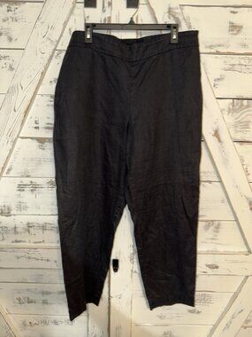 Eileen Fisher Women's  Organic Linen Relaxed Ankle Pant Black Size XL Minimalist